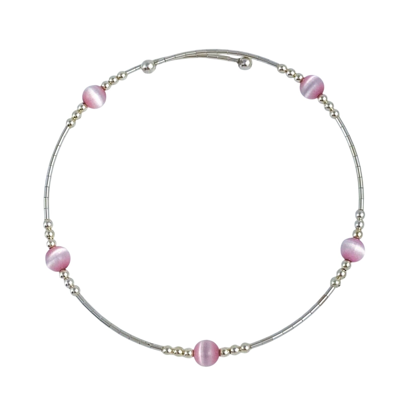 Pink Cats Eye Memory Wire Bracelet Vintage Sterling Silver 75 Adjustable 20$